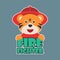 Cute junior fire fighter. Cartoon hand drawn vector illustration. Can be used for t-shirt print, kids wear fashion design, fabric