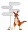 Cute Kangaroo cartoon character with way sign