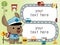 Cute kangaroo cartoon in traffic cop costume with it toy cars on border template frame