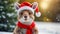 Cute kangaroo wearing Santa hat snow weather