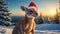 Cute kangaroo wearing Santa hat snow weather look