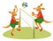 Cute kangaroos playing volleyball. Sports for children. Volleyball cartoon characters. Vector isolated illustration on