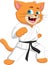Cute karate cat cartoon on white background