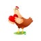 Cute kawai hen with big red heart in wings over white background