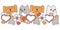 Cute kawaii animals, pets flowers and hearts. Horizontal Border for greeting card. Vector illustration