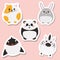 Cute kawaii animals stickers set. Vector illustration. Cat, panda, rabbit, whale
