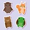 Cute kawaii animals stickers set. Vector illustration. Owl, squirrel bear, turtle