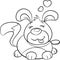 Cute Kawaii black and white puppy, contour, with hearts over head, in contour, for coloring book, or Valentine`s Day card