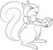 Cute Kawaii black and white squirrel with acorn, in contour, perfect for children`s coloring book