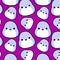 cute kawaii blue mochi monster seamless pattern in purple background for children toys and fashion