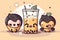 Cute kawaii bubble tea drinks cartoon characters