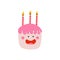 cute kawaii cake with candles isolated vector quirky character with face eyes cheeks and smile