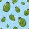 Cute kawaii cartoon emoji of feijoa fruit with the different facial expressions