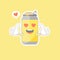 Cute and kawaii cartoon soda Cans. Cute lovely emoticon emoji face, smile, happy. Happy face with blushing emoticon, so adorable