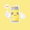 Cute and kawaii cartoon soda Cans. Cute lovely emoticon emoji face, smile, happy. Happy face with blushing emoticon, so adorable