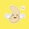 Cute and kawaii cashew kidney shape nut flat cartoon character. Vector bean with head and eyes, comic superfood hero. Vegetarian