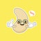 Cute and kawaii cashew kidney shape nut flat cartoon character. Vector bean with head and eyes, comic superfood hero. Vegetarian