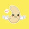 Cute and kawaii cashew kidney shape nut flat cartoon character. Vector bean with head and eyes, comic superfood hero. Vegetarian