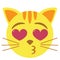 Cute kawaii cat emoji kissing colorful isolated