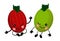 Cute kawaii character. Gooseberry red and green. Tropical berries. Children`s cards for learning. Healthy food