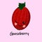 Cute kawaii character. Gooseberry red . Tropical berries. Children`s cards for learning. Healthy food