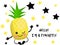 Cute kawaii character. Pineapple. Tropical fruits. Children`s cards for learning. Healthy food