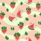 Cute, kawaii cheerful watermelon and strawberry cartoon pattern with a wavy background.