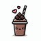 Cute kawaii chocolate milkshake with straw and red hearts, sweet dessert, Vector illustration, generative ai