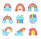 Cute kawaii cloud and rainbow cartoon characters