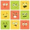 Cute Kawaii Emoticons Set, Colorful Emoji Squares with Different Emotions Vector Illustration