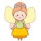 Cute kawaii fairy character. Winged pixie princess in beautiful dress. Cartoon style, girls kids stickers