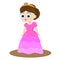 Cute kawaii fairy tale princess in pink dress and crown. Girl in queen costume. Cartoon style vector illustration