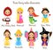 Cute kawaii fairy tales characters. Snow white, red riding hood, rapunzel, cinderella and other princess in beautiful dresses. Car