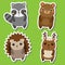 Cute kawaii forrst animals stickers set. Vector illustration. Raccoon, bear, hedgehog, deer