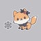 Cute kawaii fox sticker. Happy little foxes with holly berry, scarf,  and a snowflake