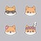 Cute kawaii foxes sticker set. Happy little foxes emoji. Vector art.