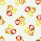 Cute kawaii fruit seamless vector pattern background. Happy laughing groups of cartoon strawberries, oranges lemons on