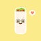 Cute and kawaii funny smiling happy burrito. Mexican food flat design vector illustration. Traditional Mexican meal, fast food.