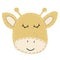 Cute kawaii giraffe head with funny ears and horns, kids toy, vector element with decorative stitching seam
