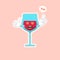 cute and kawaii glass of red wine, cartoon character design. Alcohol mascot. Transparent glass. Flat vector illustration isolated