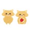 Cute kawaii hamster, boy and girl with fresh Strawberry, pastel colors on white background. Vector