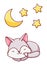 Cute kawaii hand drawn wolf and moon and stars doodles, isolated on white background