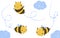 Cute Kawaii Happy Funny Honey Bee flying in the sky