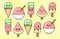 Cute kawaii ice cream characters with many expression