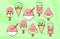 Cute kawaii ice cream characters with many expression