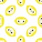Cute kawaii lemon seamless vector pattern background. Happy smiling and laughing fruit cartoon faces on white backdrop
