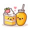 Cute and kawaii mango milkshake and cake slice with hearts, vector illustration food icon, generative ai