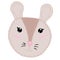 Cute kawaii mouse head with funny ears and ruddy cheeks, kids toy, vector element with decorative seam stitching