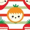 Cute kawaii oranges and strawberry seamless vector pattern background. Happy smiling and laughing fruit cartoon faces on