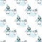 Cute Kawaii penguin baby vector seamless pattern background. Pairs of cartoon emperor chicks with hats, scarves sharing